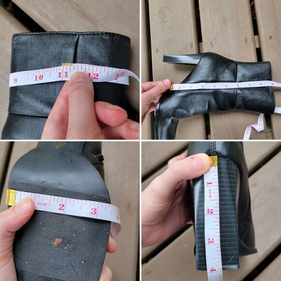 Vintage 90s y2k Candie's Bratz Black Faux Leather Square Toe Chunky Heel Boots - Picture 8 of 9